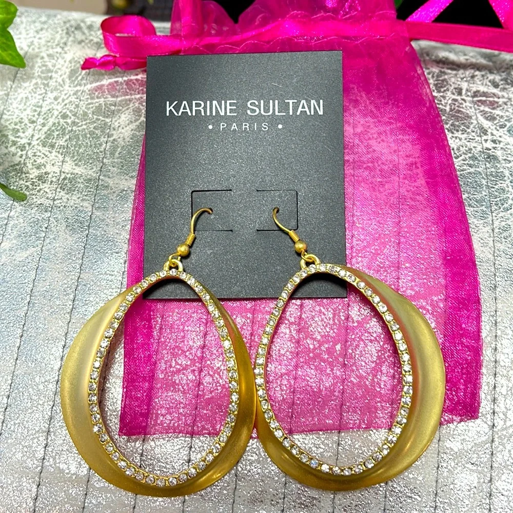 Katrine Sultan Matt Gold and Rhinestone earrings NWT - Picture 2 of 5